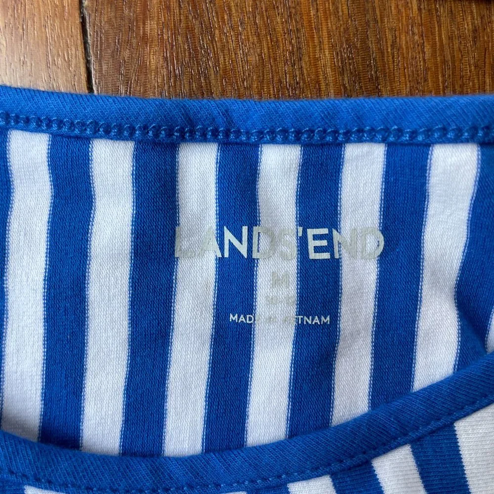 NEW Lands’ End Sz 10-12 Sleeveless Blue / White Striped Knit drop waist Dress